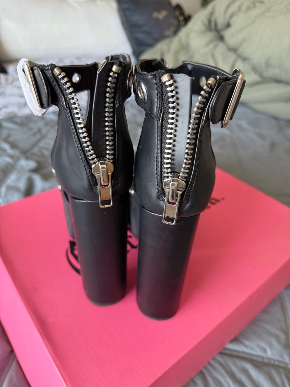 Black Platform Grommet Zip Sandals - Picture 3 of 4
